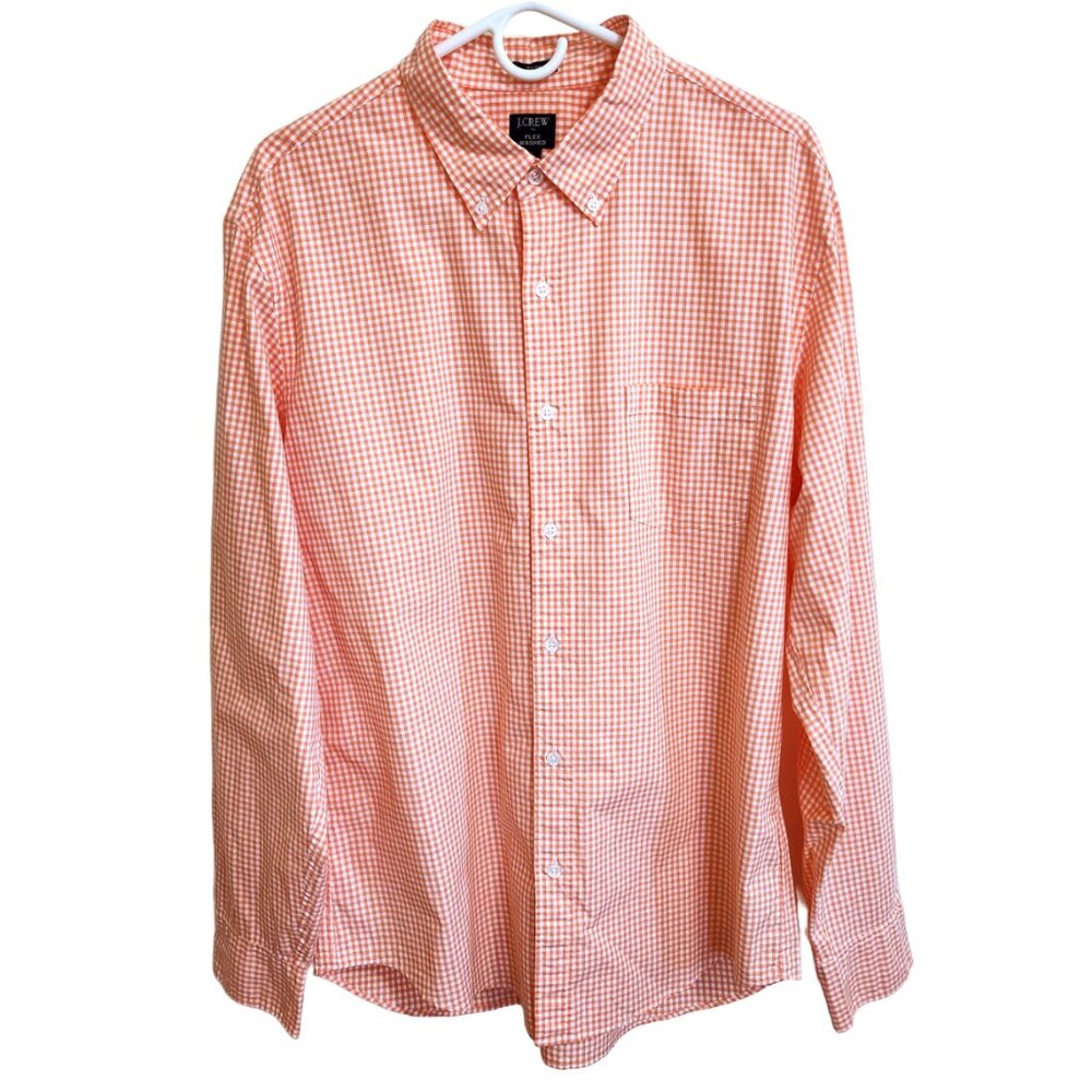 J. Crew Button Down Long Sleeved Shirt Soft Coral & White Check Size Slim XL - Picture 1 of 15